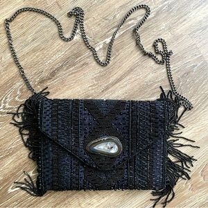 Limited edition Mary Frances black beaded handbag w/ agate inlay